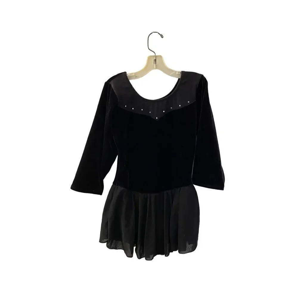 Danskin girls, freestyle, black velvet and cheer skirt. Leotard size L/10/12.